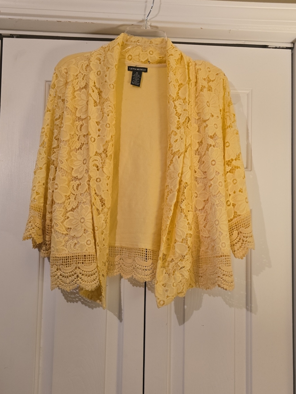 Lauren Michelle Yellow Floral Lace Open-Front Cardigan